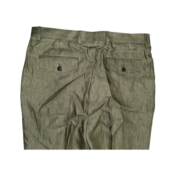 Stafford 34x32 Linen Pant Olive Texture Classic Fit Pleated Cuffs Trousers Pants - Picture 4 of 6